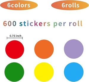 0.75 Inch Recyclable Adhesive Sticker Laser Inkjet Printable <strong>Easily</strong> Writable Round Color <strong>Coding</strong> Labels with Perforation Line