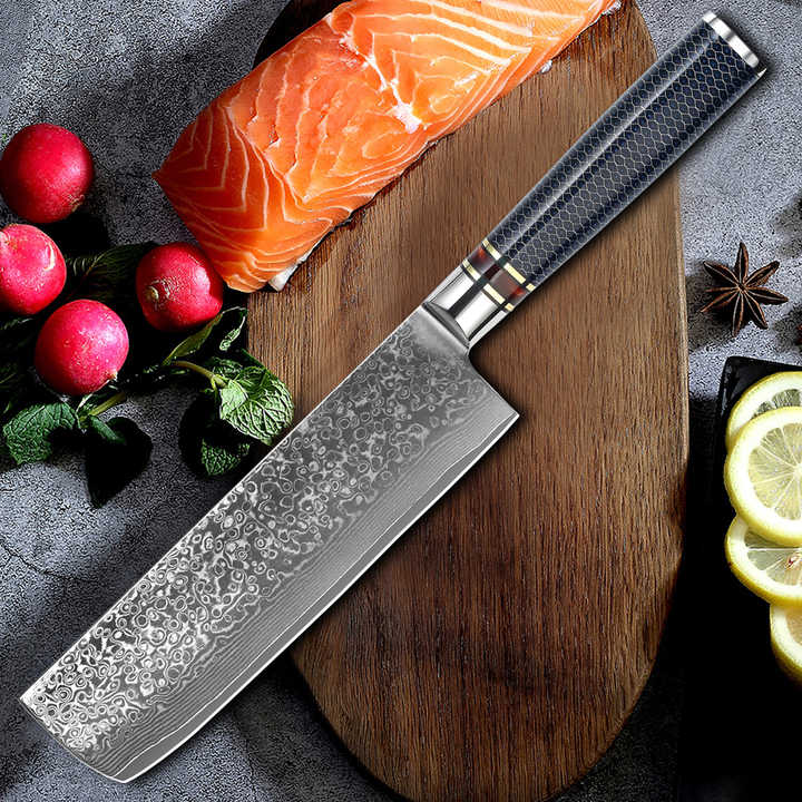 High End Kwaliteit 7Inch Damascus Hakmes Nakiri Mes Met Houten Doos