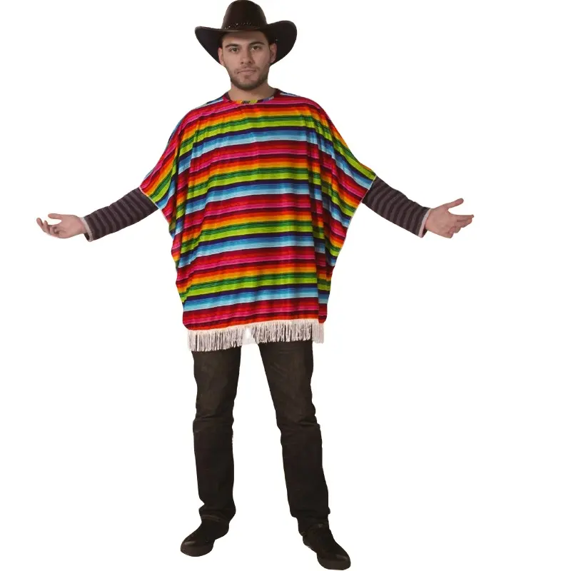 Männer klassische mexikanische Serape Cape Dress Up Party Cosplay bunte Regenbogen mexikanische Kostüm