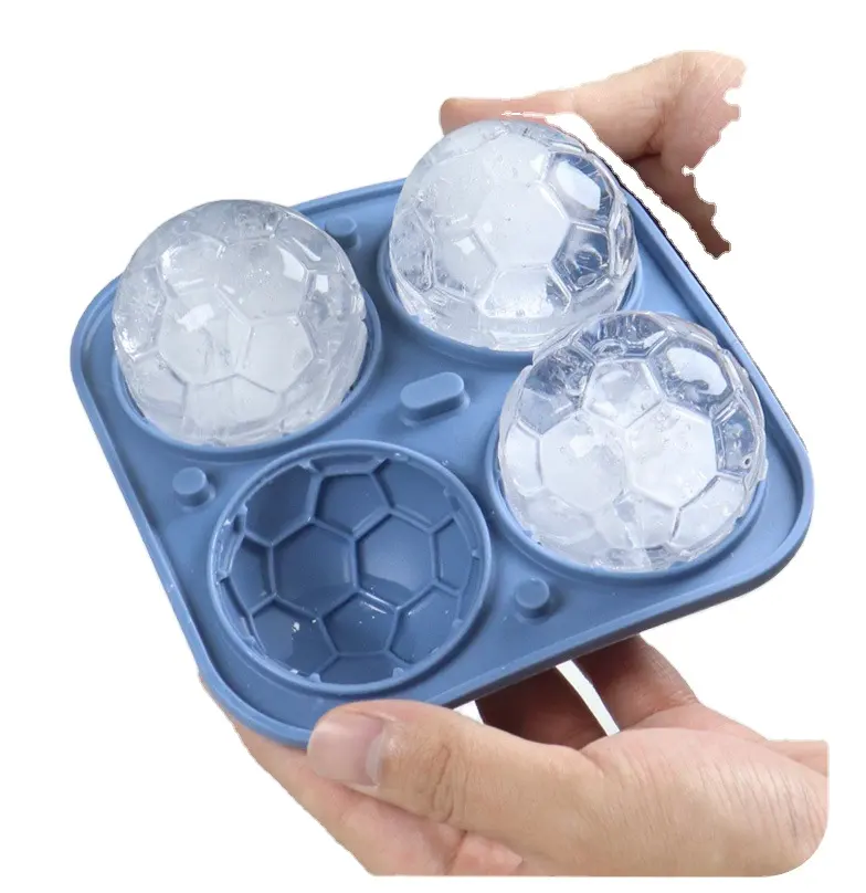 Bandeja de bola de gelo personalizada, de alta qualidade, alimentício, feito sob encomenda, 4 cavidades, cesta, bola de futebol, moldes de bola de gelo de silicone
