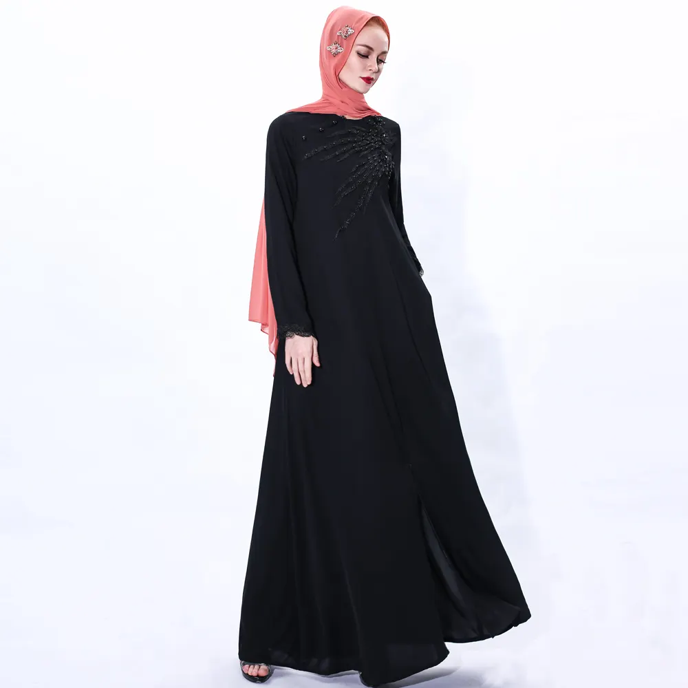 Vestido de gasa Abaya musulmán para mujer, caftán Sexy de manga larga, vestido de noche islámico con autolazo, 91228