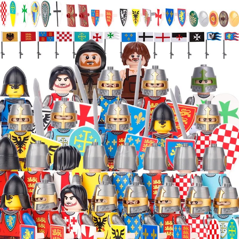 Mittelalter liche Schloss ritter Figuren Armee Flagge Aufkleber Gedruckte Schild Bausteine Soldaten Mini Zubehör Ziegel Spielzeug Kind Geschenk