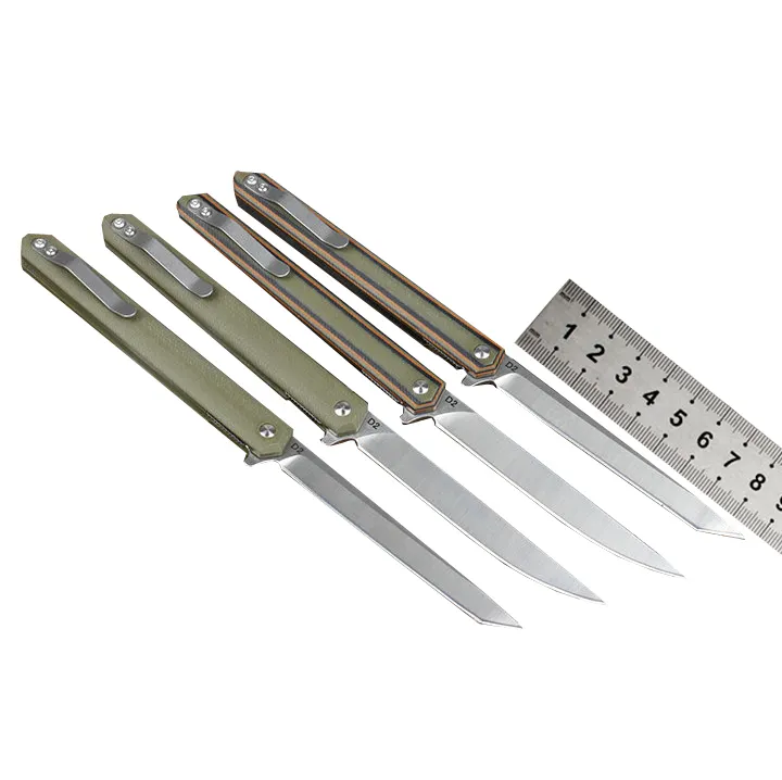 OEM 도매 뜨거운 판매 전체 D2 스틸 접는 칼 가죽 칼집 야외 포켓 칼