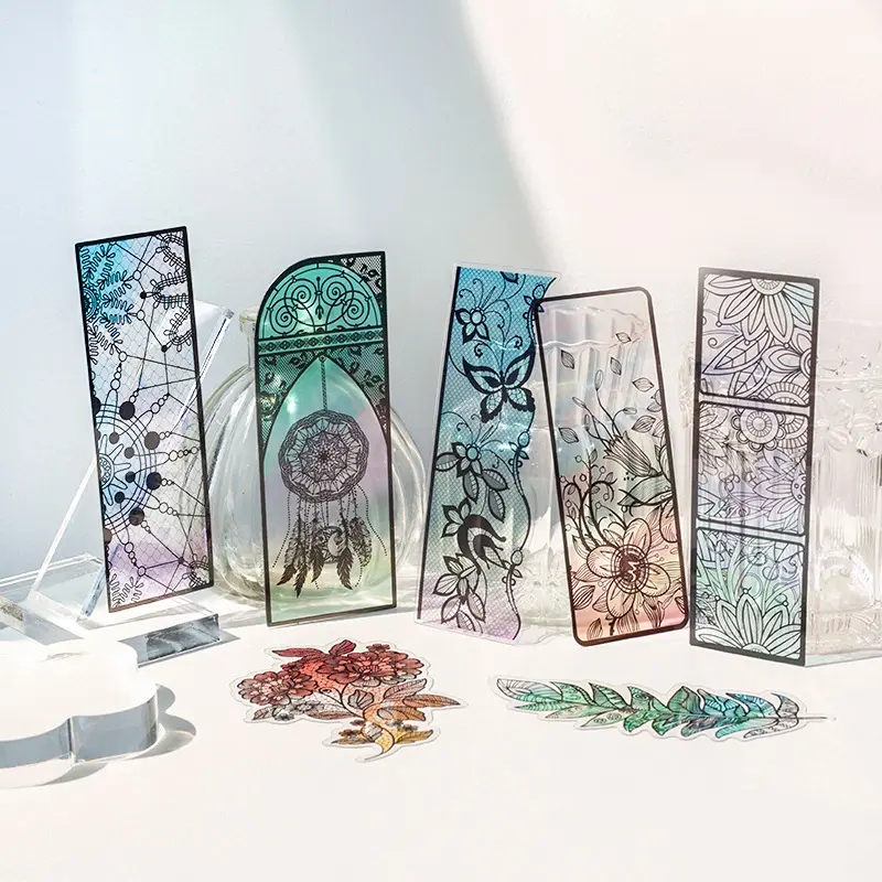 6Pieces/Pack PVC Bookmark by the Window Story Series INS Lace Handheld Tent Material Decoration Sticker 8 Options