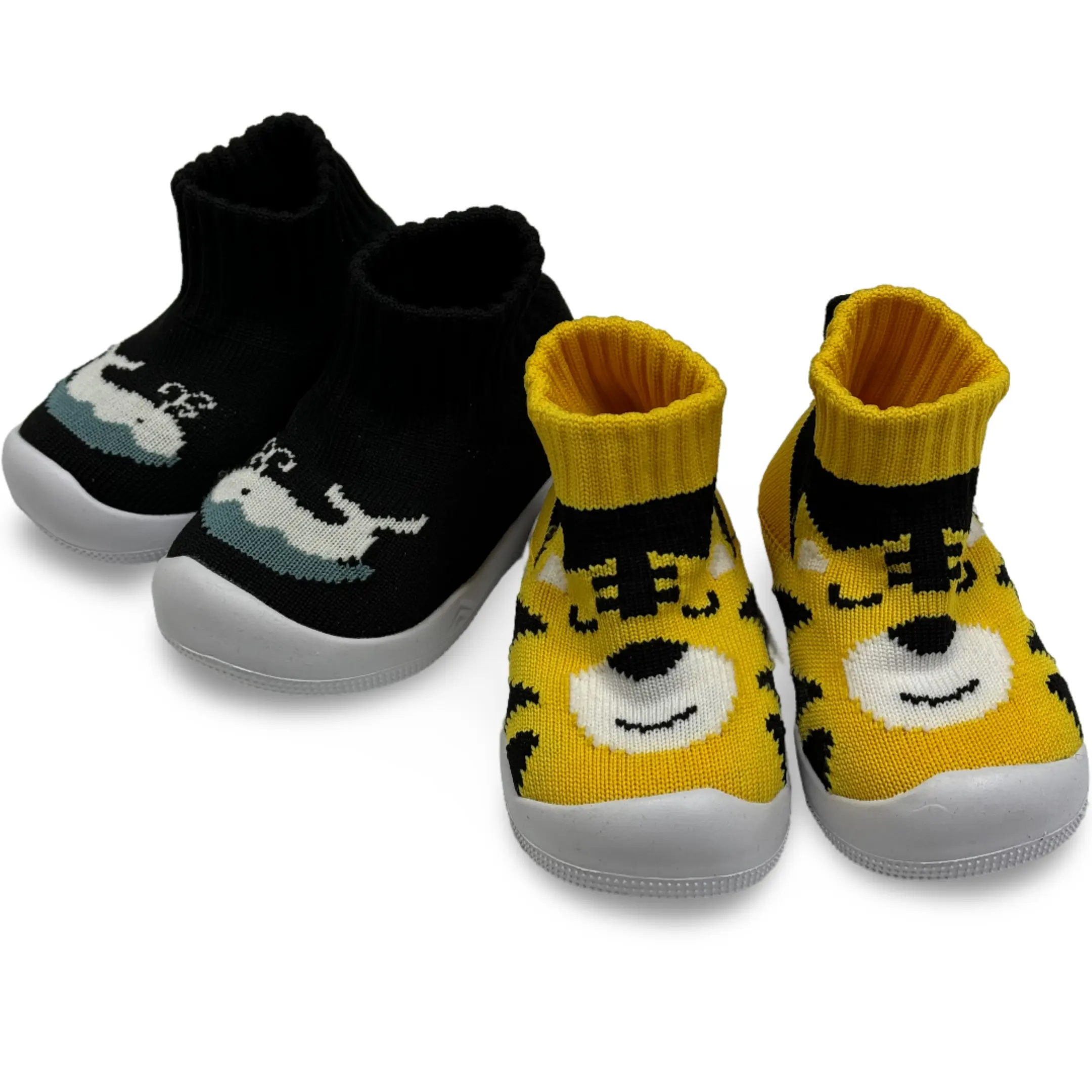 メモリーインソール付き幼児通気性弾性靴ソックスつま先を保護パンダタイガーフライニットローボードシューズ