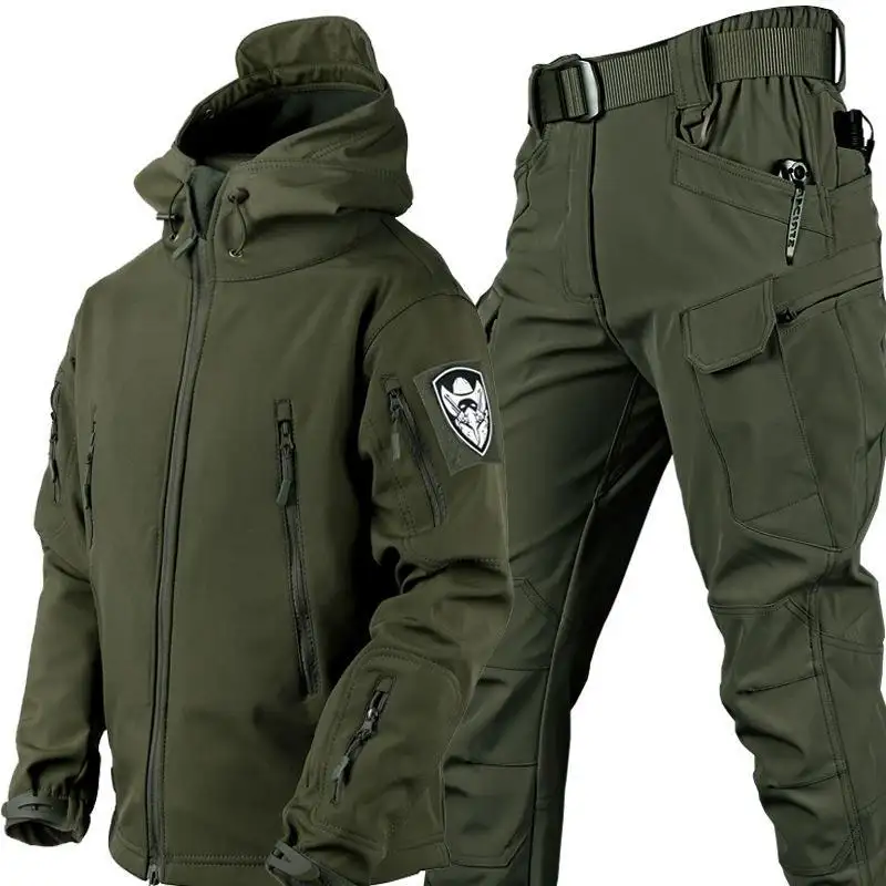 Conjunto cálido de piel de tiburón para otoño e invierno, abrigo grueso de felpa de camuflaje para exteriores, ropa grande de entrenamiento al aire libre