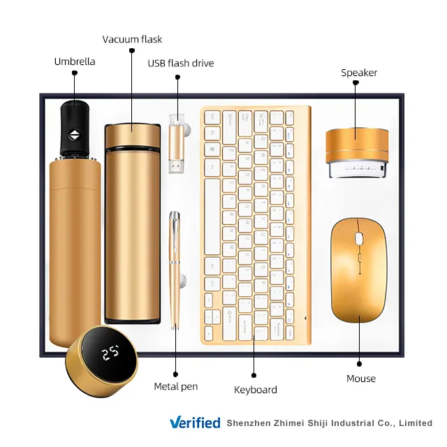 Vendita calda colore dorato nuove idee di prodotto tastiera con set regalo aziendale mouse wireless