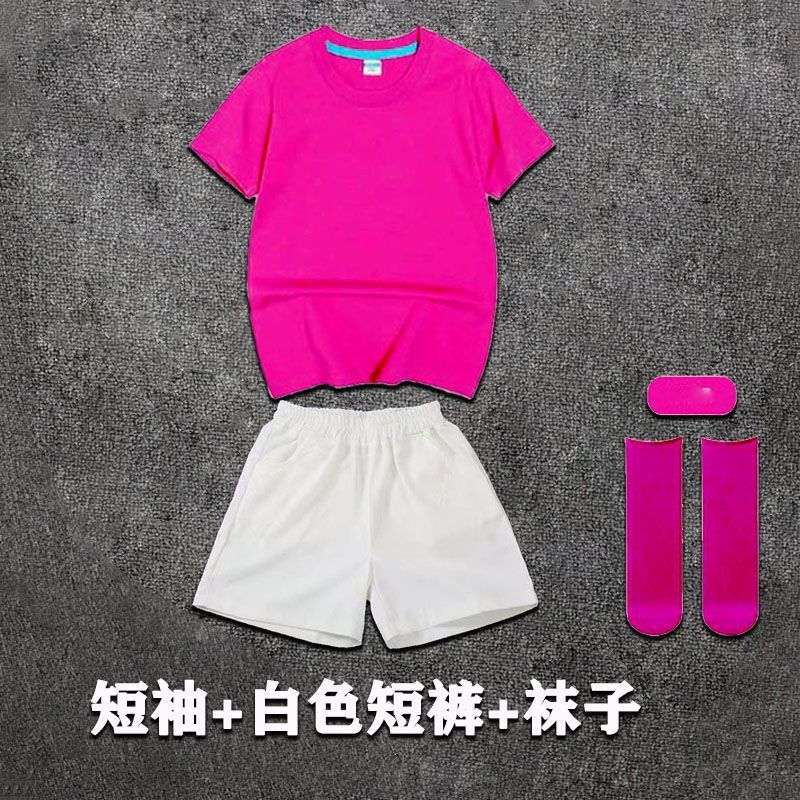 Rose red shorts three-piece set