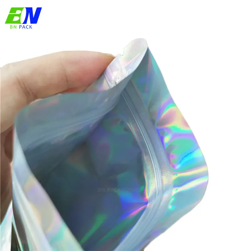 Neues Produkt benutzer definierte Reiß verschluss Design Stand Up Beutel Hologramm Mylar Tasche mit Reiß verschluss