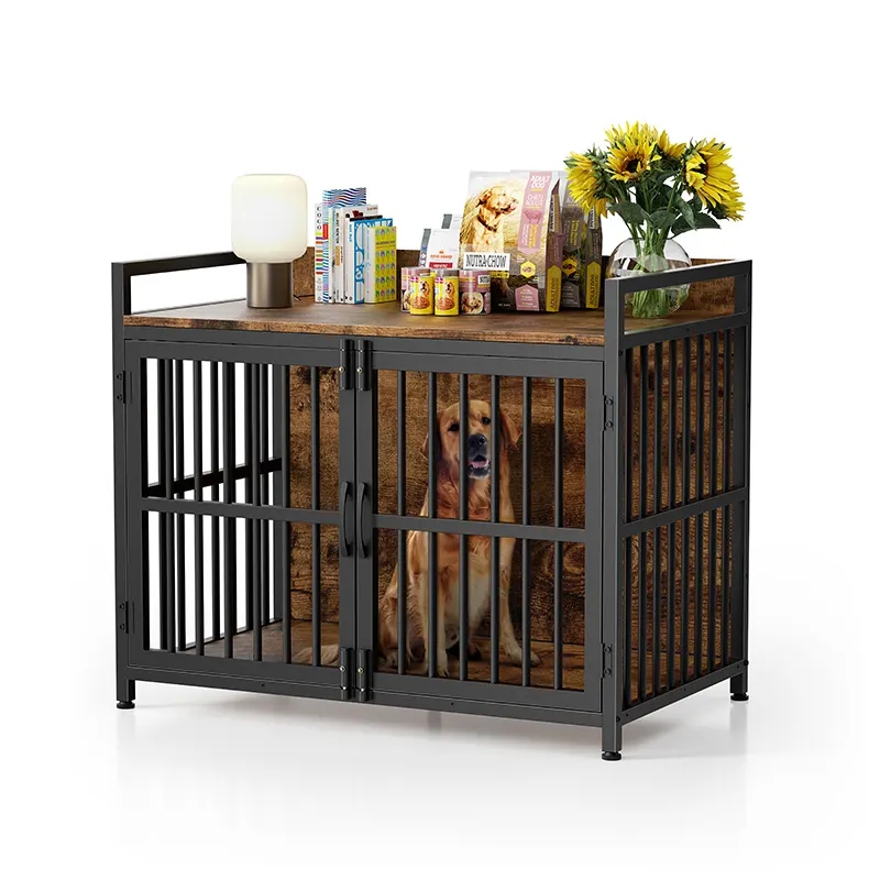 Pet Cage Dog Crate soft Sliding Door Furniture Style Wood Wooden Wire Home House Indoor Rustic Kennel Dog Crates For Large Dogs