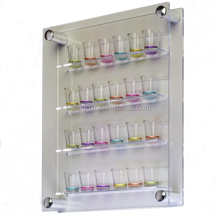 4 Layer Wall Mounted Clear Acrylic Shot Glass Display Holder Shelf