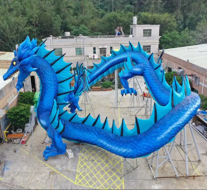 H 28M Aangepaste Gigantische Glasvezel Draak Sculptuur Zeer Grote Glasvezel L 56M Dragon Standbeeld Groot Project Voor Themapark