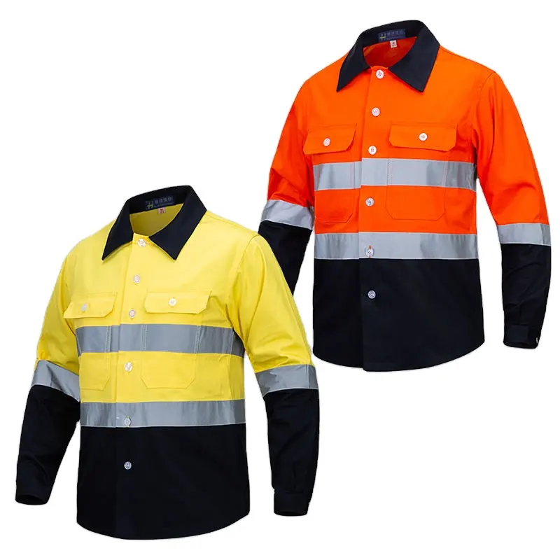 Costruzione alta hi vis abbigliamento da lavoro abiti da lavoro indossare giacca uniforme da lavoro per gli uomini tuta industriale di sicurezza camicia riflettente