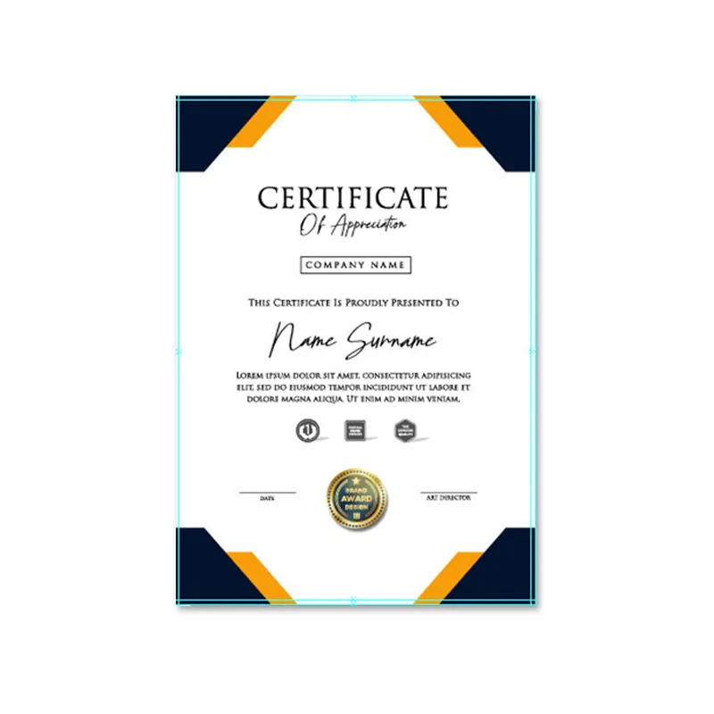 Certificado de papel de impresión offset de tamaño A4 y certificado de graduación impresión personalizada de papel y cartón