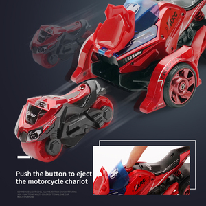 รถของเล่นไดคาสต์1:32 Die-Cast 2 In 1แข่งรถจักรยานยนต์ Catapult Chariot พร้อมไฟและดนตรี - Product Image 5
