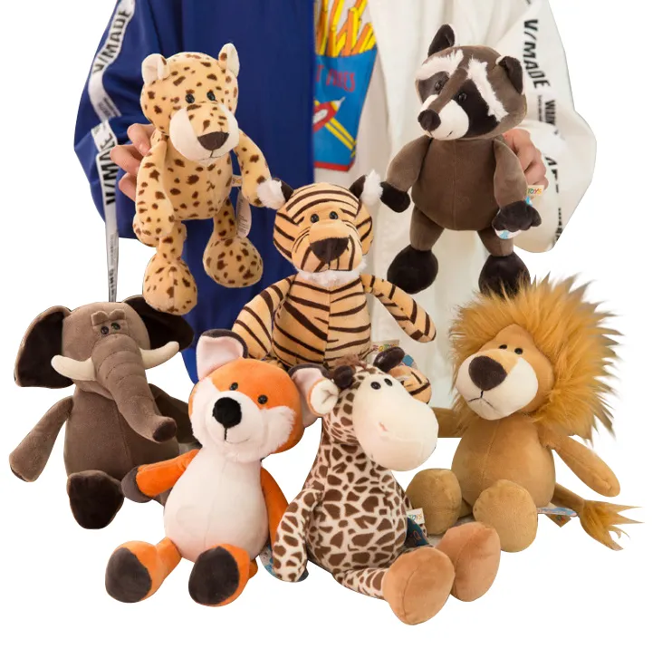 Neueste benutzer definierte Jungle Animal Toys Weiche gefüllte Fox Waschbär Giraffe Elefant Plüsch Teddybär