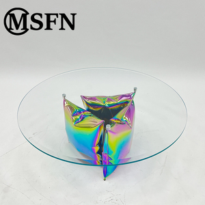 Msfn Nhà Máy Bán Hàng Trực Tiếp Thép Không Gỉ Cơ Sở Bàn Cà Phê Rõ Ràng Glass Vòng Top Tương Lai Nghệ Thuật Phòng Khách Trung Tâm Bảng - Product Image 3