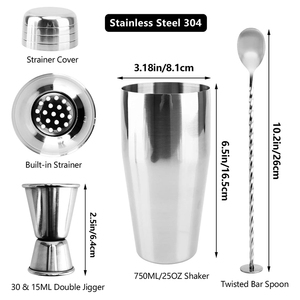 Kokteyl Shaker paslanmaz çelik 750ml kokteyl yapma kiti ile süzgeç Jigger ölçme ve Bar karıştırma kaşığı kokteyl shaker - Product Image 5