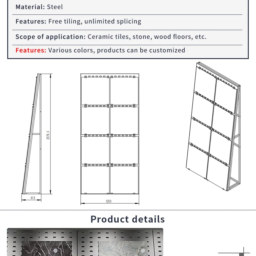 A Frame Rack Wall Mount Punched Factory Pegboard Stone Granite Marble Display Stand Hole Board Punching Panel Tile Showroom Rack