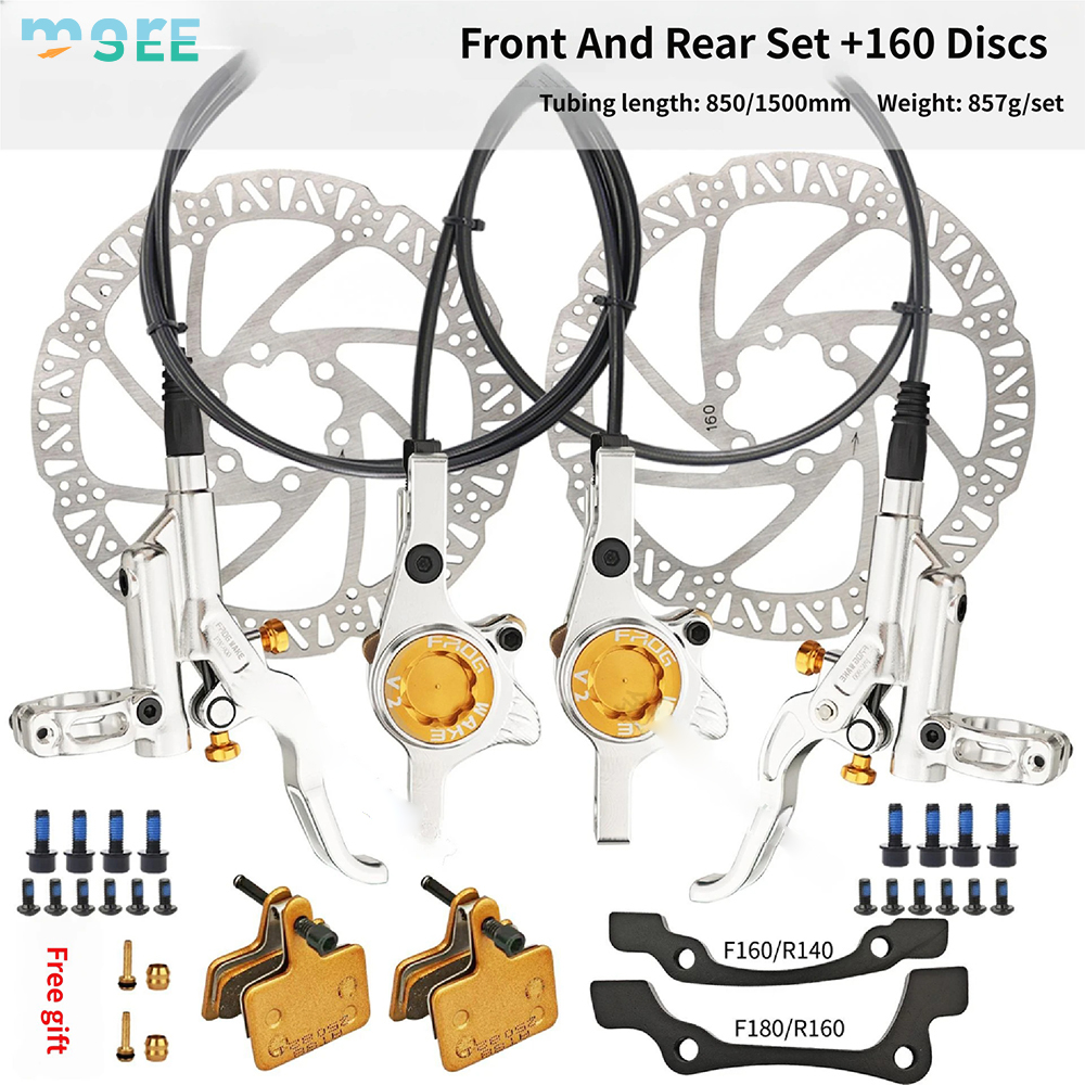 Kit de freins hydrauliques F&R argent 857g + plaquettes de disque 160mm