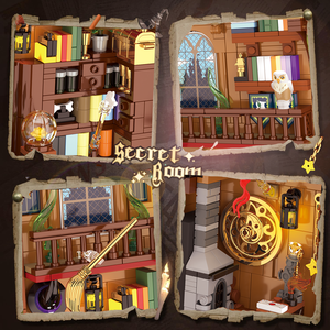 Cayi cuốn sách Nook Kit nhựa ma thuật phù thủy thủ công xây dựng khối thu nhỏ nhà Kit cuốn sách Nook thắp sáng kệ sách trang trí nhà bookend - Product Image 3