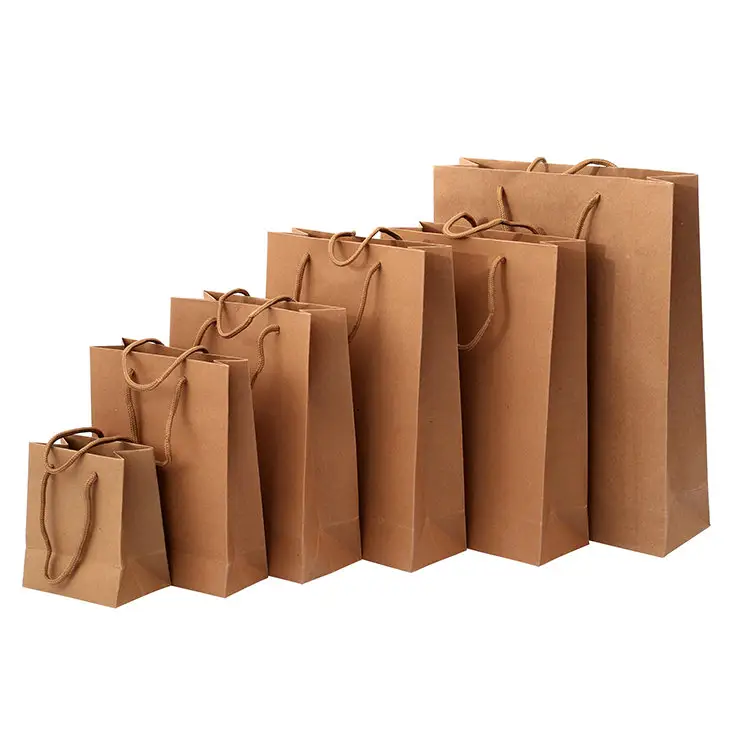 Geri dönüşümlü gıda götürmek ambalaj elişi kağıdı saplı çanta özel Logo yiyecek ve İçecek paketleme özel boyut kabul