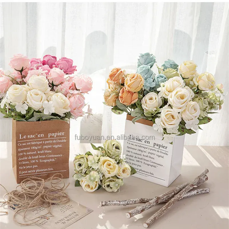 E7 vendita calda Bouquet di Rose artificiali fiori decorativi decorazione di nozze di seta Bouquet di Rose artificiali
