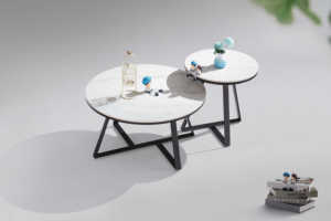 Contemporary Round Nesting Bent Black Gold Metal Side Glass Marble Stone Mdf Wood Coffee <strong>Table</strong> Nest of <strong>3</strong> <strong>Table</strong> <strong>Set</strong> Nesting <strong>Table</strong> - Product Image 4
