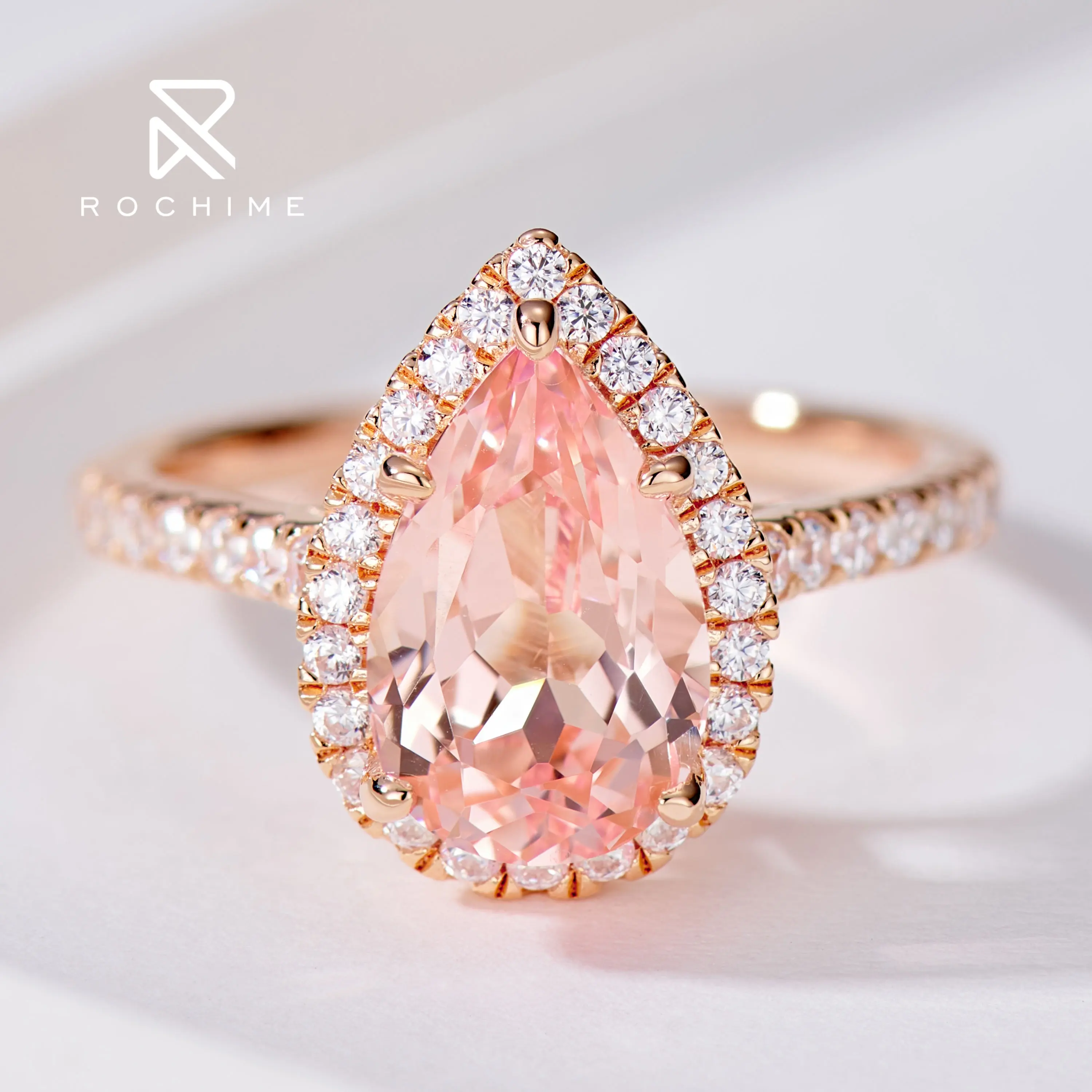 Rochime Großhandel benutzer definierte Schmuck Silber Ring 925 Sterling Roségold plattiert rosa Morganit s925 Ringe