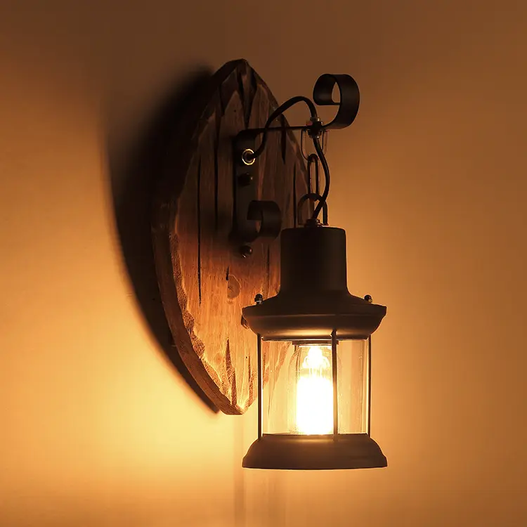 antique design decorative light wooden lamp base for Farmhouse restaurant cottage Retro decorative wall lamp