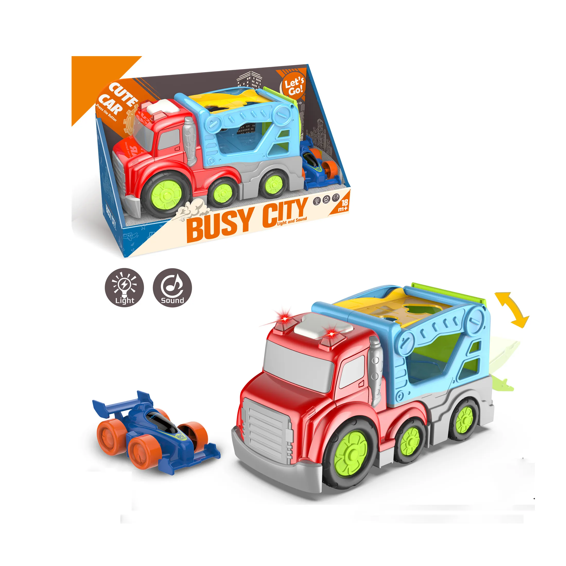 Coche de ingeniería de dibujos animados, coche de juguete de inercia de plástico, camiones de construcción para niños con pequeño coche deslizante con luz y música