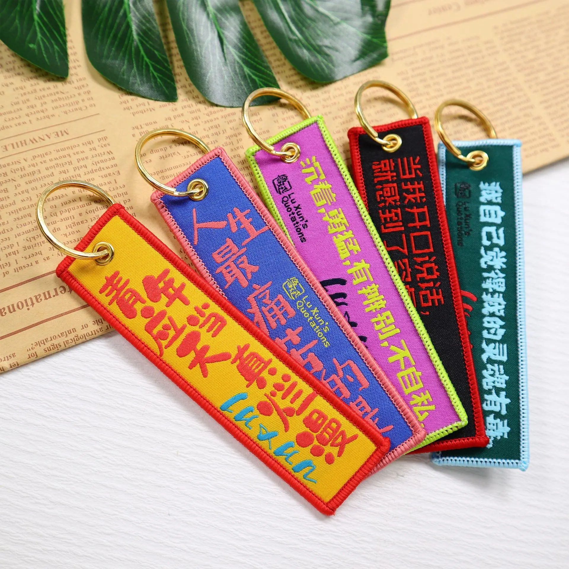 custom wholesale motorbike car anime Woven embroidered Key Chain Tag Design Logo Fabric Keychains embroidery Keyring