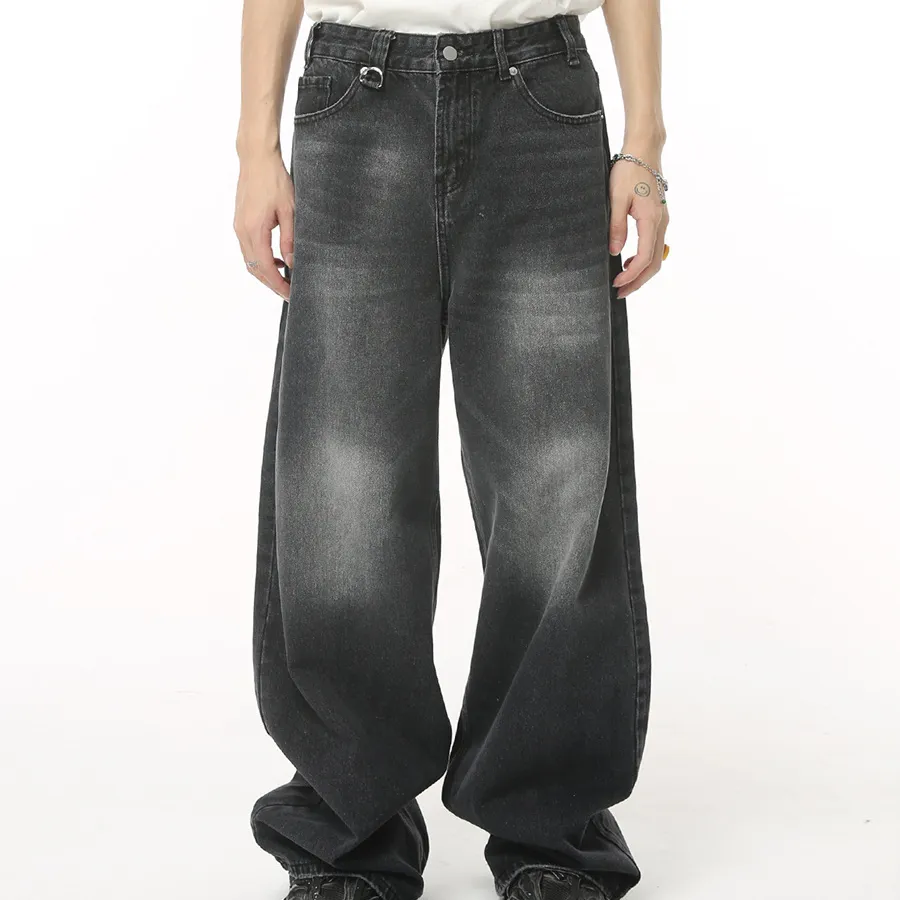 Jeans da uomo personalizzati Streetwear Jeans Casual a gamba larga Hip Hop Jeans Cargo larghi dritti lavati in pietra