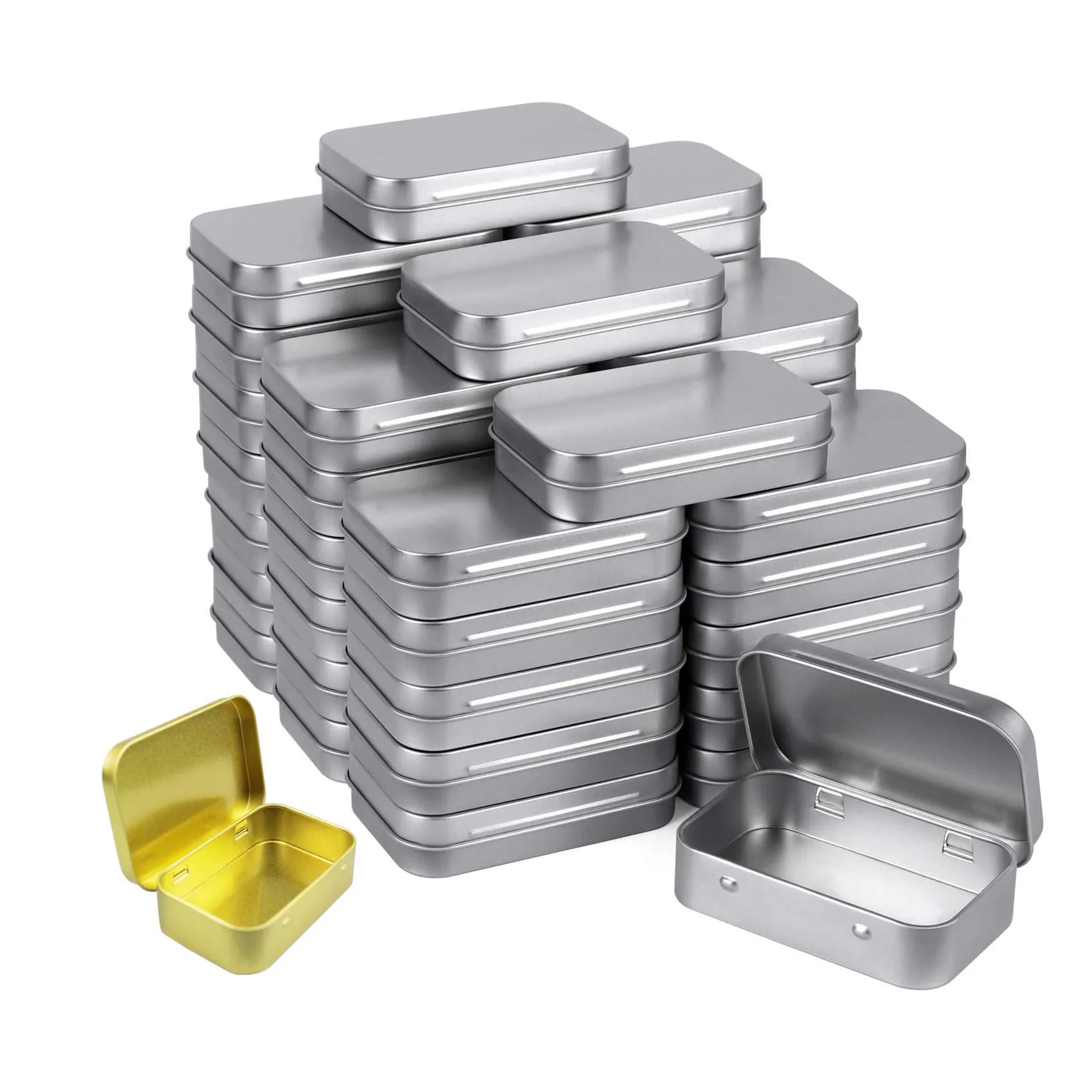 Mini contenedores portátiles de Metal para bálsamo labial, latas vacías rectangulares para bálsamo labial, artesanías, Kit de almacenamiento