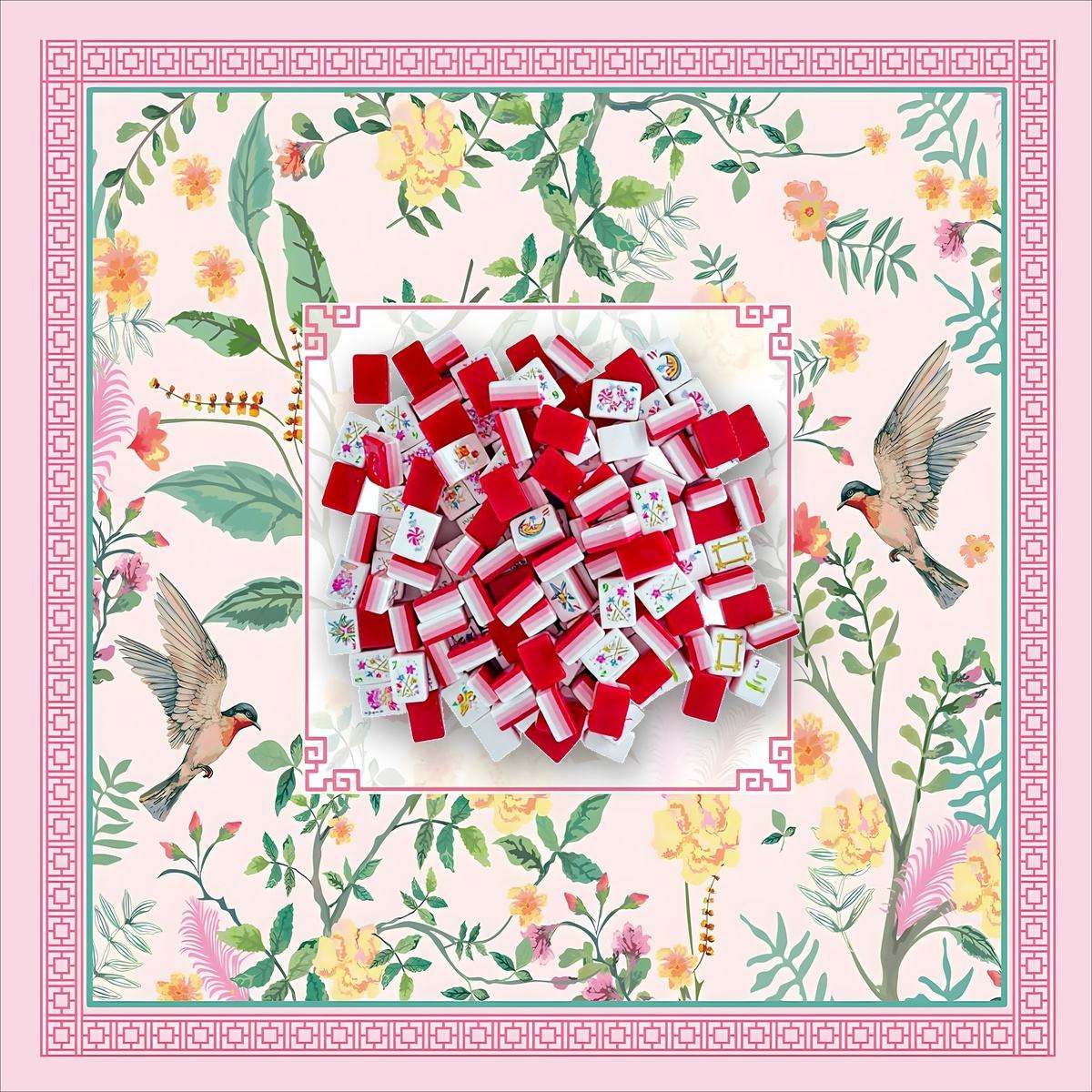 Light Pink Mahjong Tiles and Mat Set 4