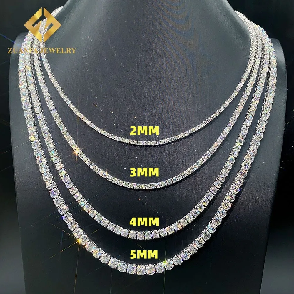 Hot bán hip hop Iced ra đồ trang sức thời trang kim cương Tennis Vòng cổ S925 bạc 2mm 3mm 4mm 5mm vvs moissanite Tennis chuỗi