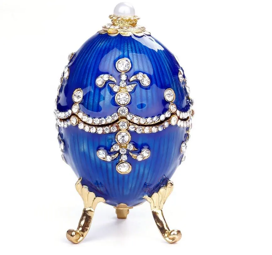 Caja de baratija esmaltada de joyería rusa de huevo de Faberge con diamantes de imitación de cristal Chapado en metal antiguo para regalo de boda