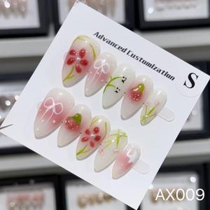 ปลายเล็บอะคริลิครูปอัลมอนด์ดอกไม้10ชิ้นแบบกดแบบฝรั่งเศสแบบนิ้วยาวมีสไตล์ - Product Image 5