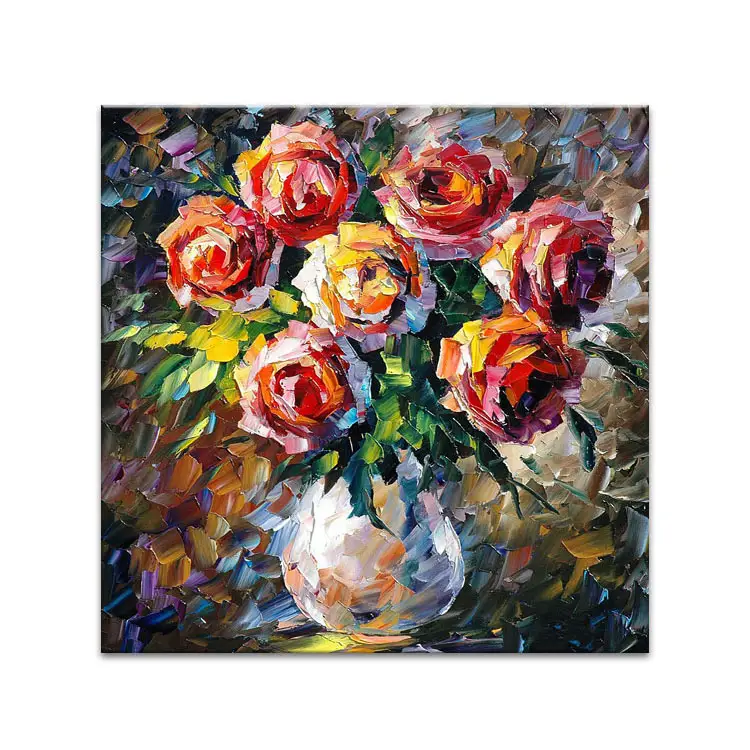 Hot Bán Hình Ảnh Đẹp Trang Trí Nội Thất Handmade Palette Knife Rose Flower Tranh Sơn Dầu Trên Vải