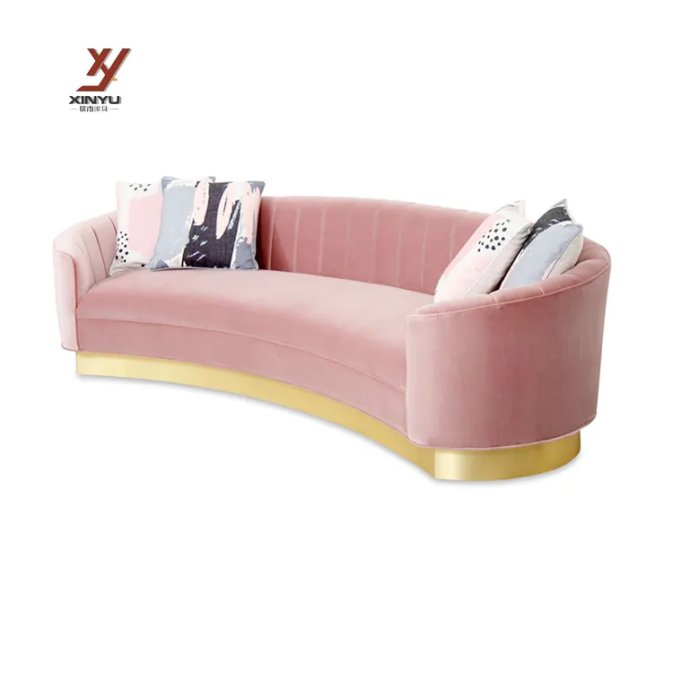 Moderne Woonkamer Sofa Met Gouden Roestvrijstalen Basis Bruiloft Fluwelen Sofa