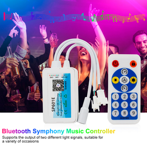 SP601E Scenex App 5-24V Dual Output Music Timing Magic Colorful Strip Light BLE Pixel LED Controller With 16keys <strong>IR</strong> <strong>Remote</strong>