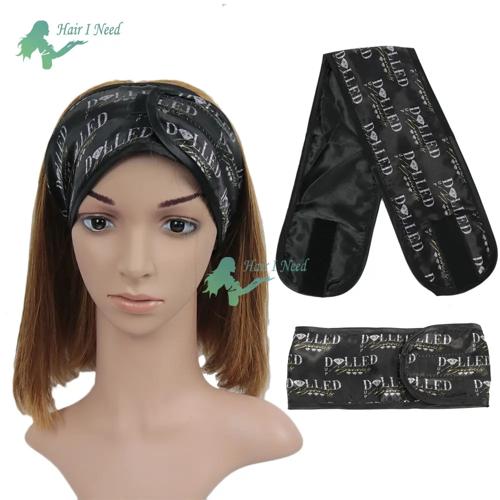 Pañuelo de seda con logo personalizado para la cabeza, bandana africana de diseñador para spa, con gancho y sujetadores de bucle, banda para la cabeza, peluca