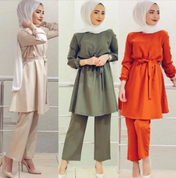 Abaya – ensemble deux pièces pour femmes musulmanes, haut et pantalon plissés, Kaftan, dubaï, turquie, vêtements et accessoires musulmans traditionnels