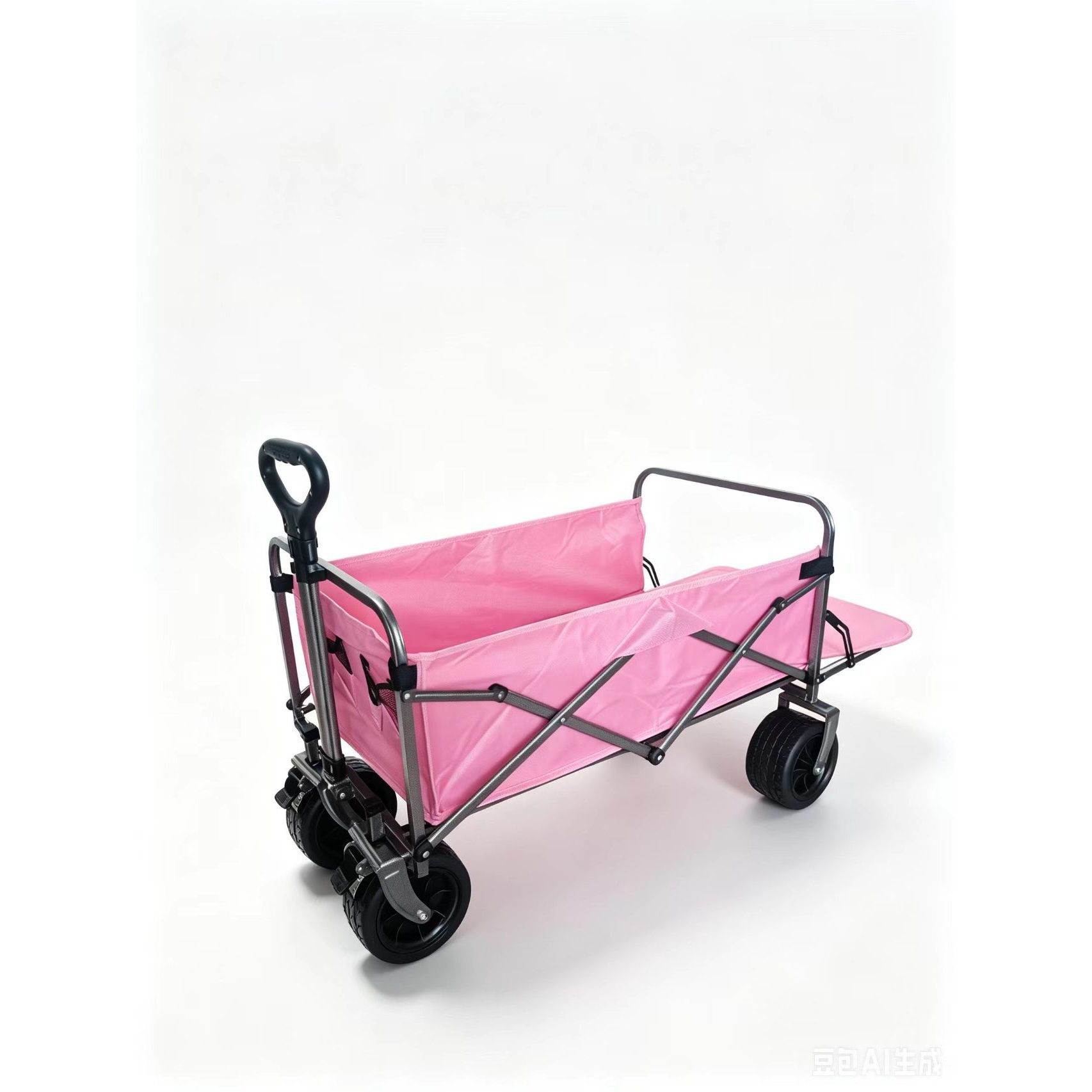 Voiture noire de 10 pouces avec roues noires et housse en tissu rose.