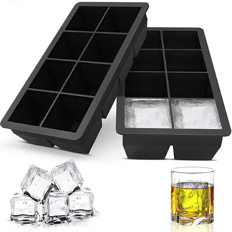 Gran oferta, bandeja de cubitos de hielo de silicona personalizada, bandeja de molde de hielo de silicona reutilizable de fácil liberación con tapa