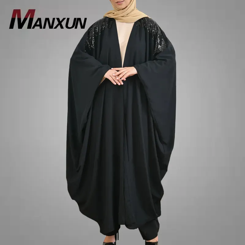 Kimono en forme de chauve-souris pour femme, long Cardigan élégant, avec ouverture frontale, dubaï, marocain, de haute qualité, vêtement en paillettes