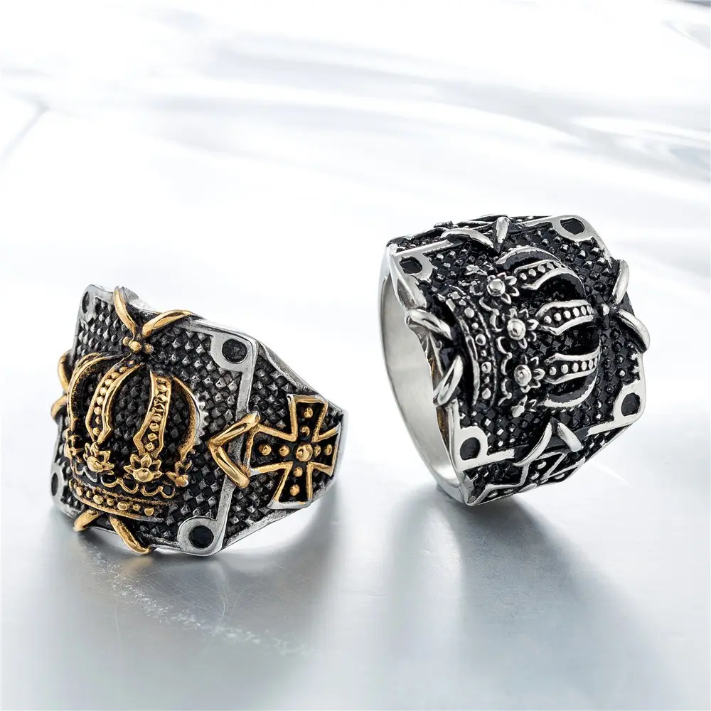 Holesale-anillos de arroz para hombre, anillo de calavera gótica de acero inoxidable