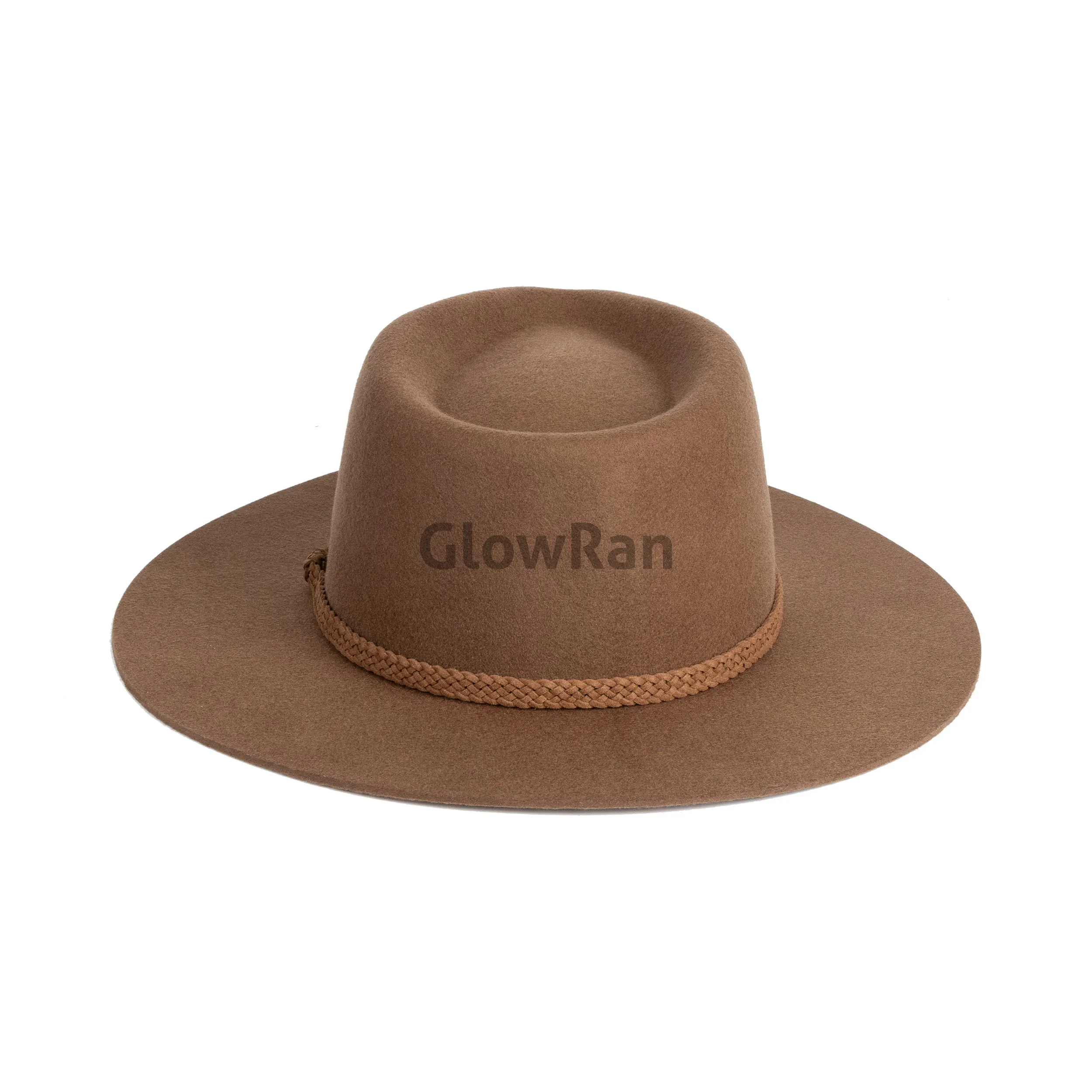 GlowRan Venta de lana australiana marrón claro fieltro Fedora sombreros de ala ancha hombres