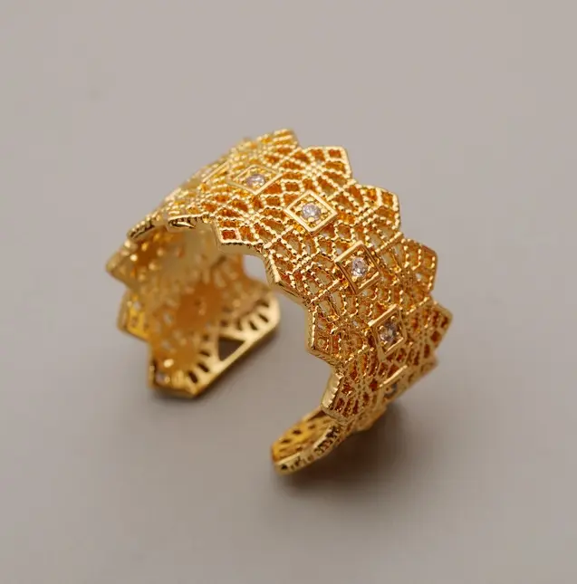 Женское Винтажное кольцо в дворцовом стиле, открытое регулируемое кольцо из настоящего золота с короной и бриллиантами во французском стиле
