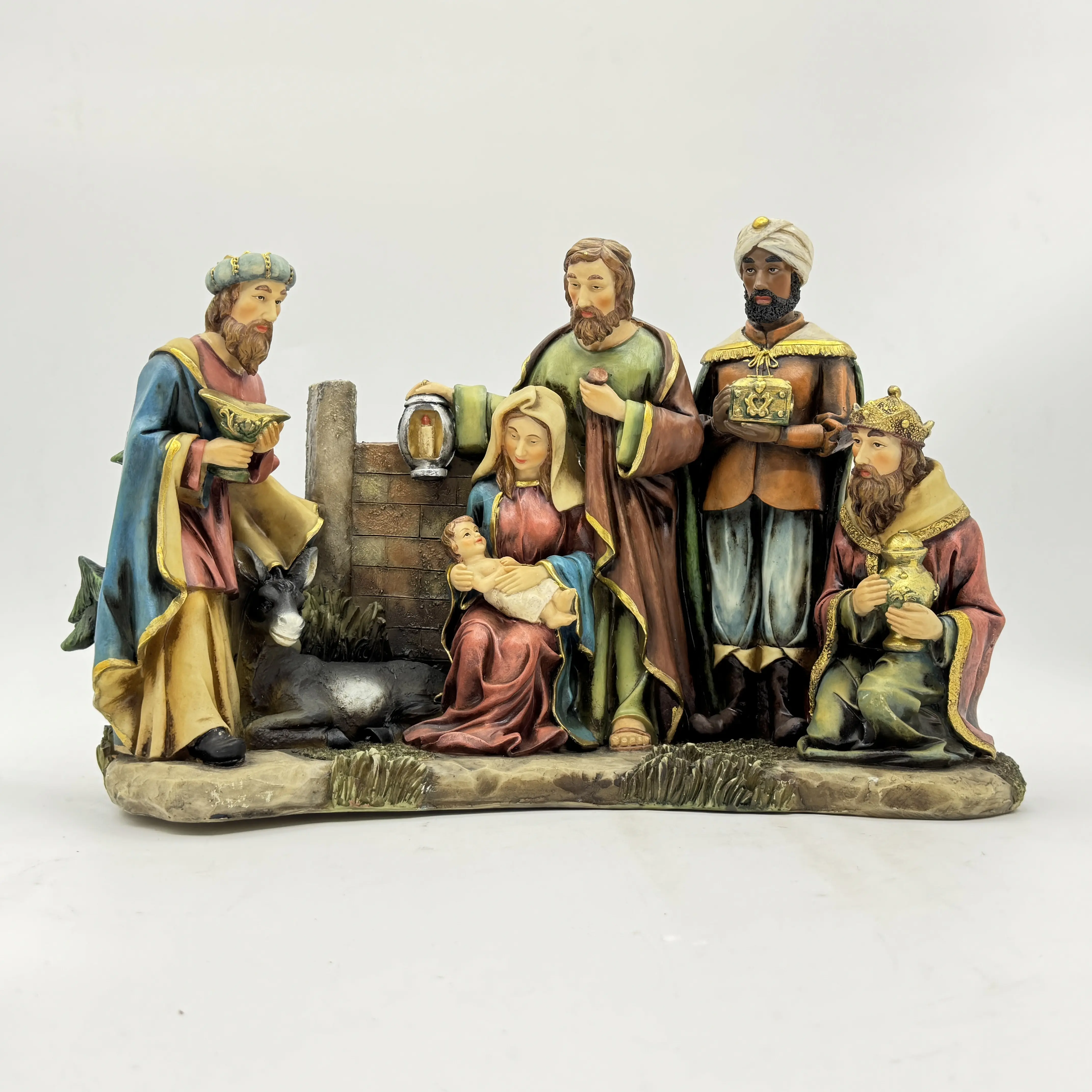 Toptan dini katolik reçine sanat ürünleri doğuş seti noel İsa iç dekorasyon doğuş sahne